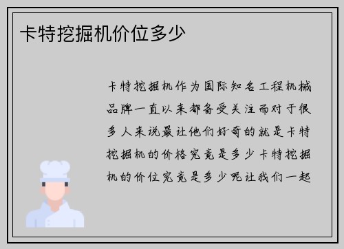 卡特挖掘机价位多少